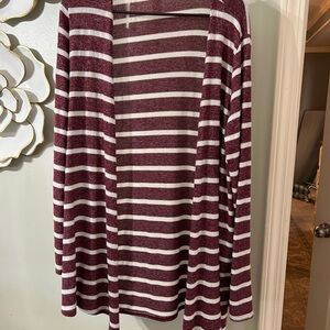 Striped Burgundy and White Cardigan